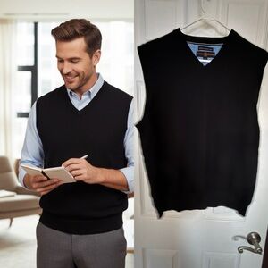 Tommy Hilfiger Italian Wool Sweater Vest Men’s L Black AS-IS